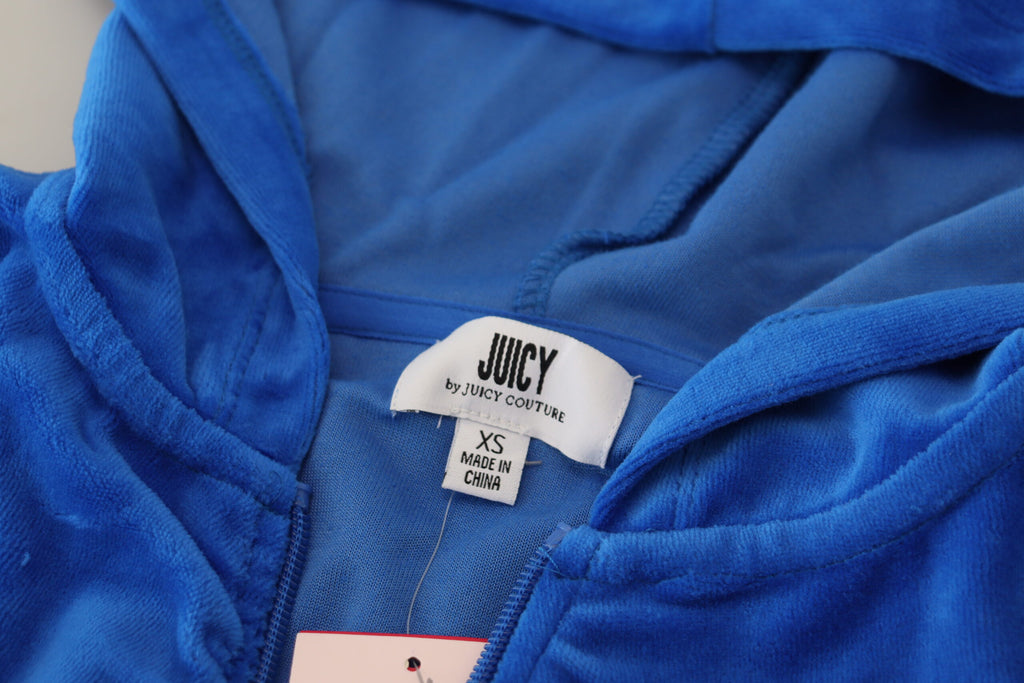 Juicy Couture Blue Cotton Full Zip Cropped Hooded Sweatshirt Sweater - BrandFit 88