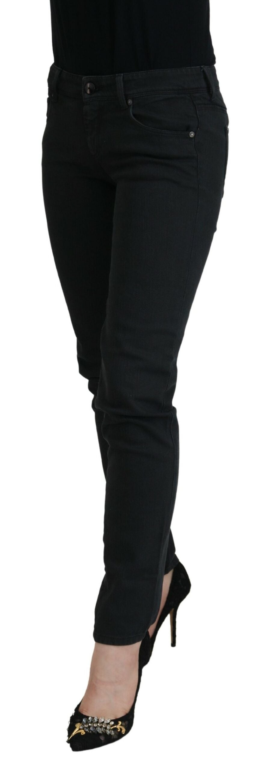 Ermanno Scervino Black Cotton Slim Fit Women Denim Jeans