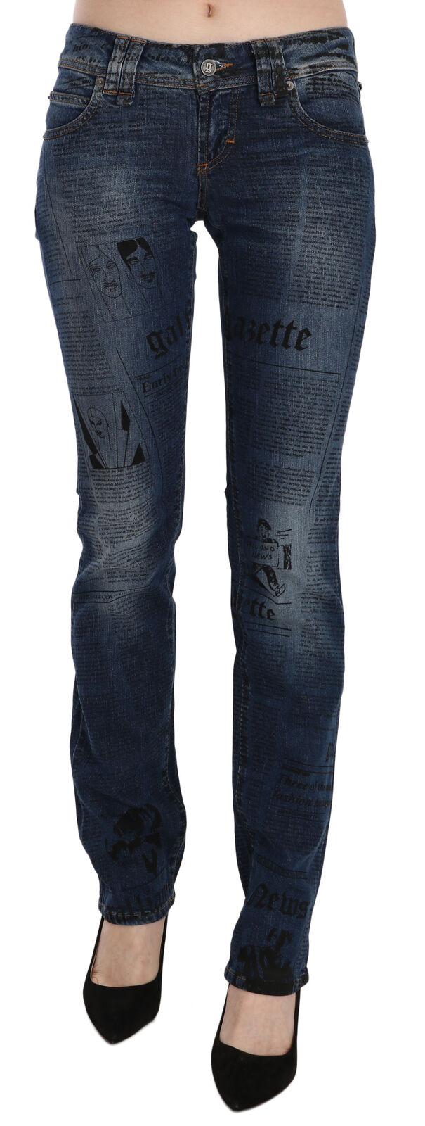 John Galliano Blue Newspaper Print Low Waist Skinny Denim Pants - BrandFit 88