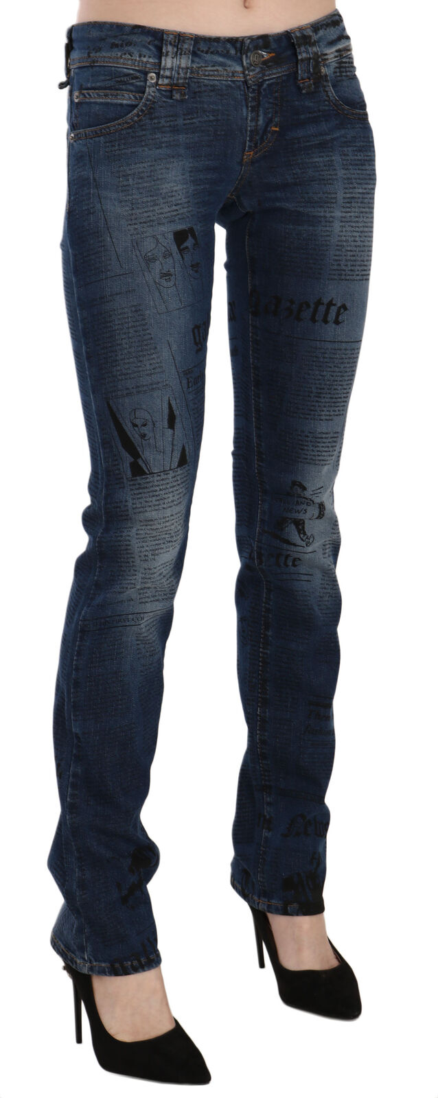John Galliano Blue Newspaper Print Low Waist Skinny Denim Pants - BrandFit 88