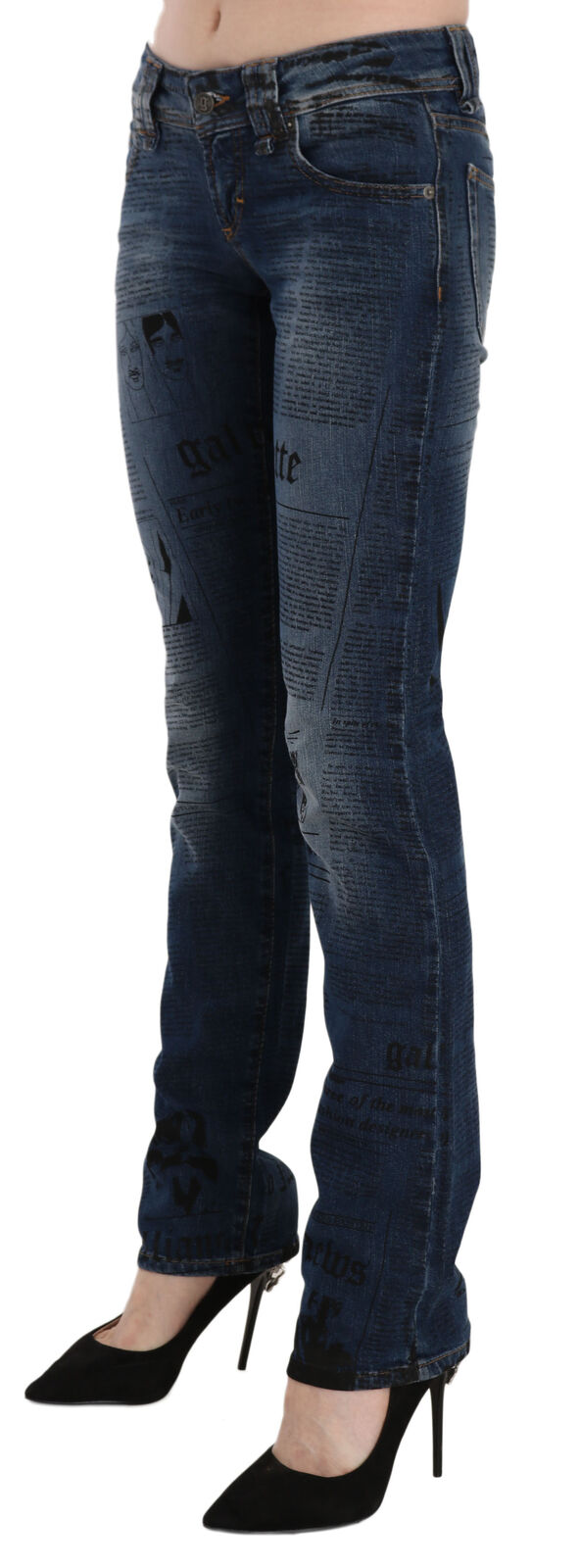 John Galliano Blue Newspaper Print Low Waist Skinny Denim Pants - BrandFit 88
