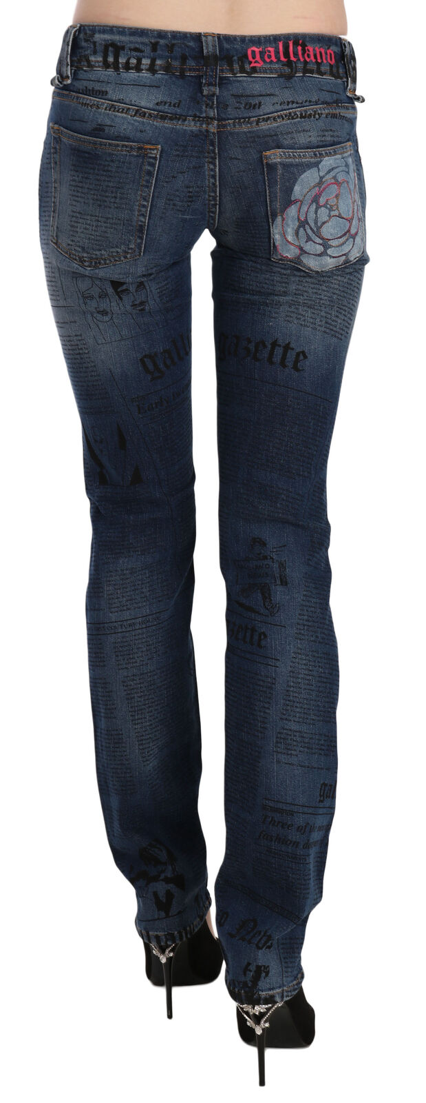John Galliano Blue Newspaper Print Low Waist Skinny Denim Pants - BrandFit 88