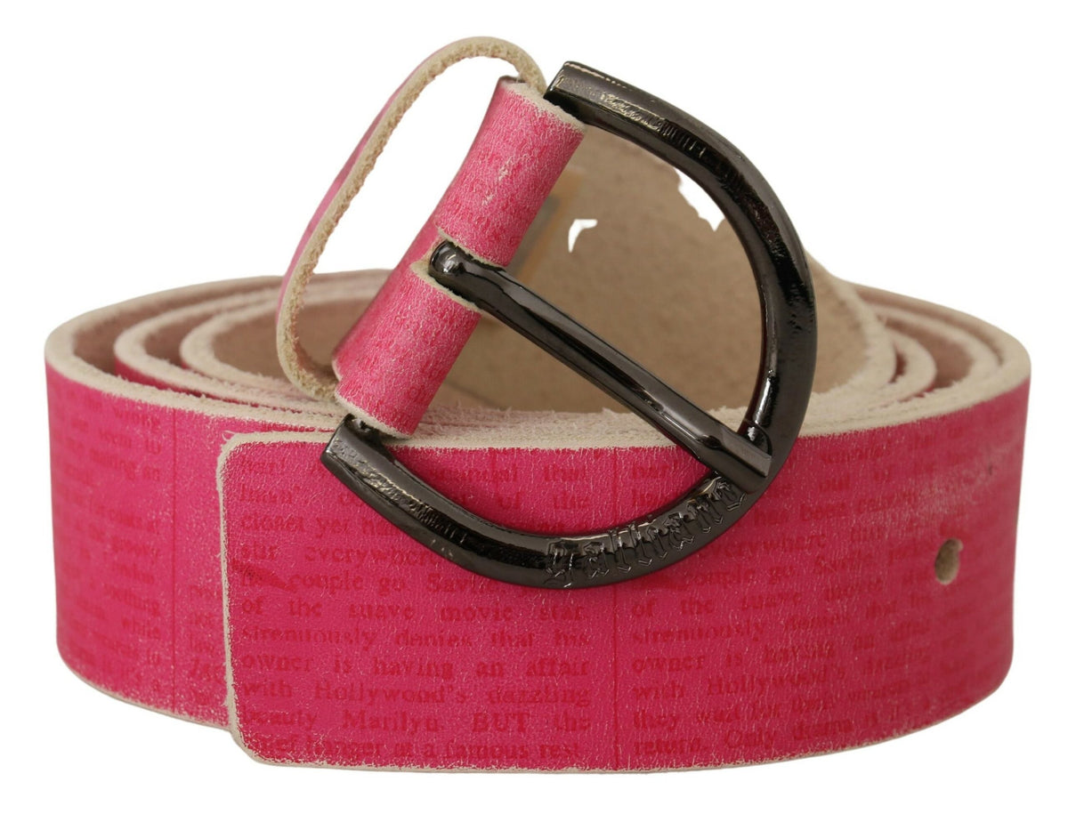 John Galliano Pink Leather Letter Logo Round Buckle Waist Belt - BrandFit 88