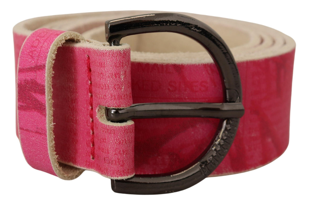 John Galliano Pink Leather Letter Logo Round Buckle Waist Belt - BrandFit 88