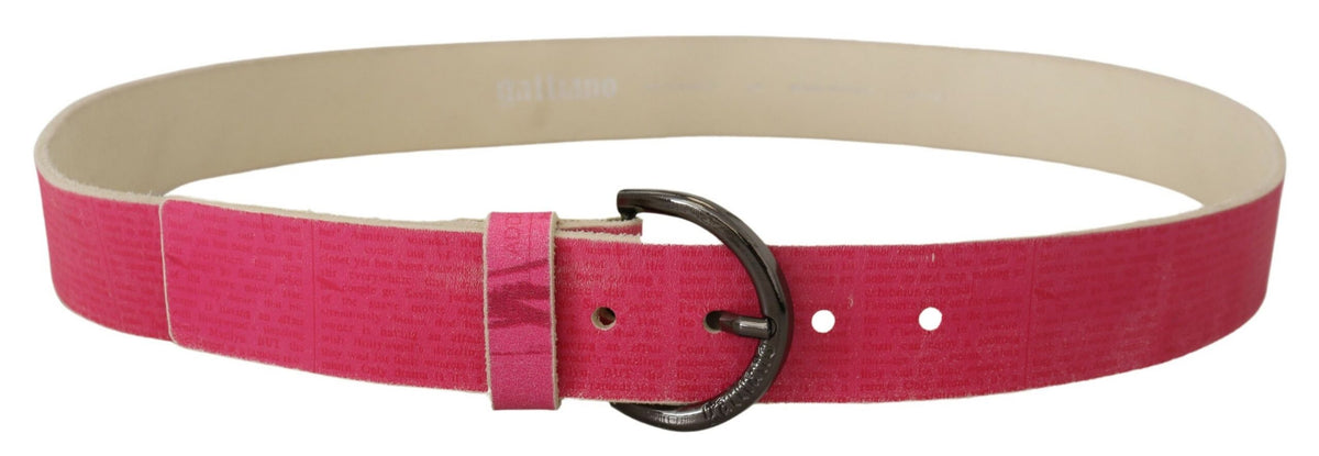 John Galliano Pink Leather Letter Logo Round Buckle Waist Belt - BrandFit 88