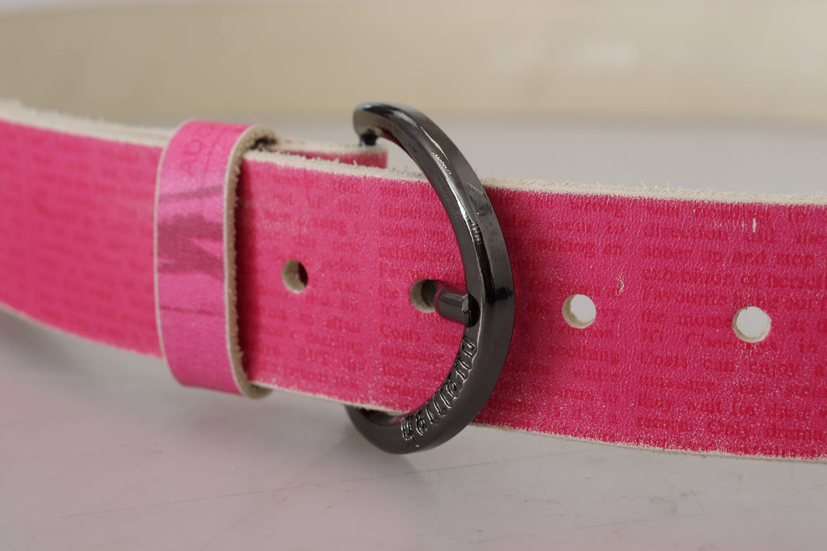 John Galliano Pink Leather Letter Logo Round Buckle Waist Belt - BrandFit 88