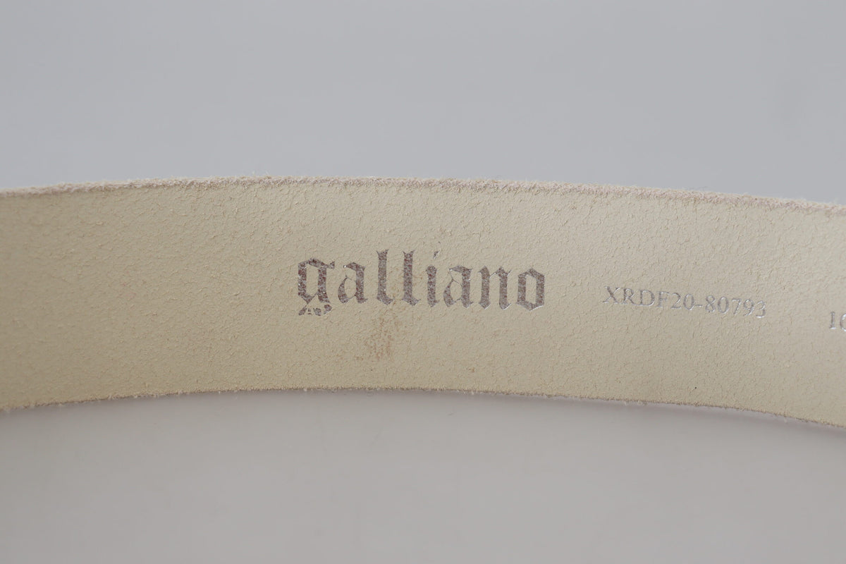 John Galliano Pink Leather Letter Logo Round Buckle Waist Belt - BrandFit 88