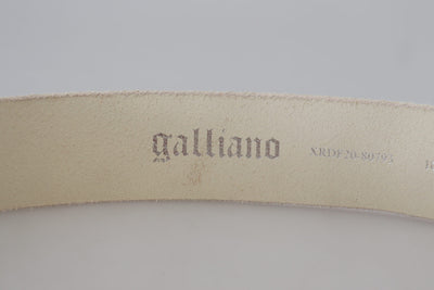 John Galliano Pink Leather Letter Logo Round Buckle Waist Belt