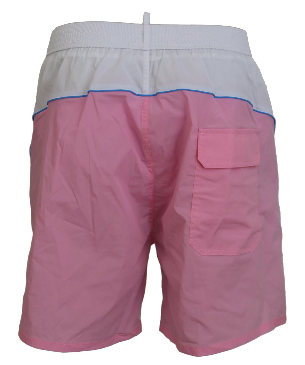 Dsquared² White Pink Logo Print Men Beachwear Shorts Swimwear - BrandFit 88