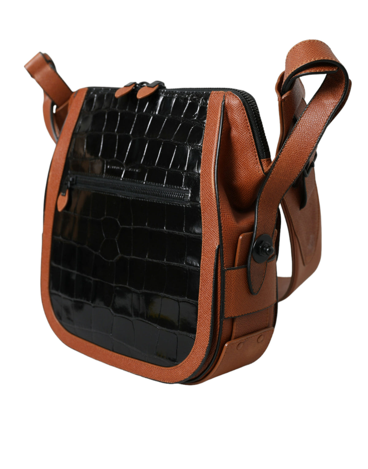 Balenciaga Black Brown Exotic Skin Leather Vertical Crossbody Purse Bag - BrandFit 88