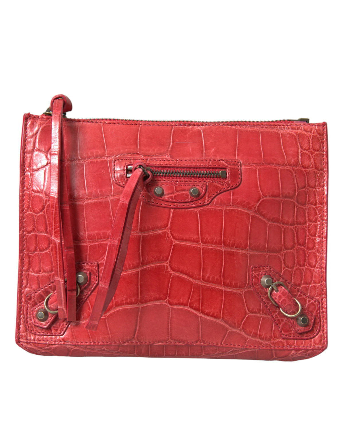 Balenciaga Red Exotic Skin Leather Classic Pouch Purse Wristlet Bag - BrandFit 88