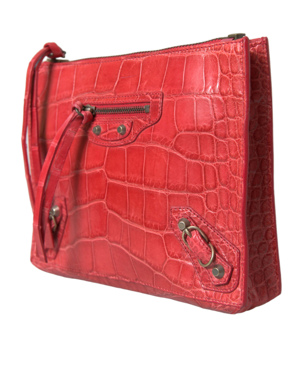 Balenciaga Red Exotic Skin Leather Classic Pouch Purse Wristlet Bag - BrandFit 88