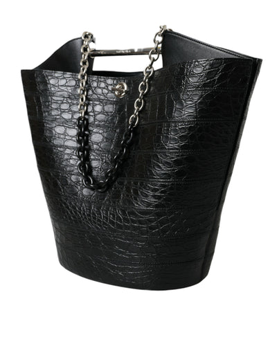 Balenciaga Black Exotic Skin Leather Maxi Bucket Tote Purse Bag