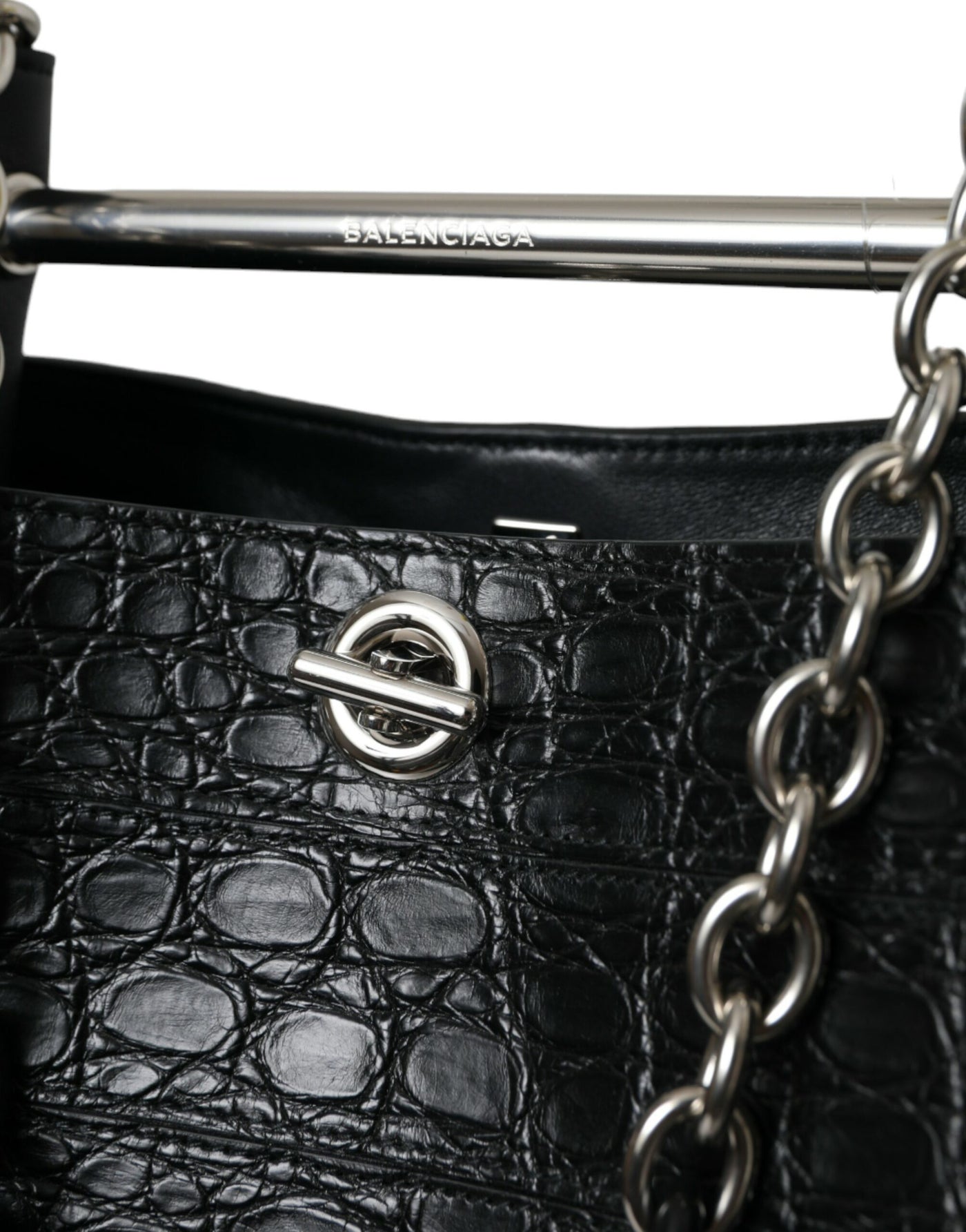 Balenciaga Black Exotic Skin Leather Maxi Bucket Tote Purse Bag