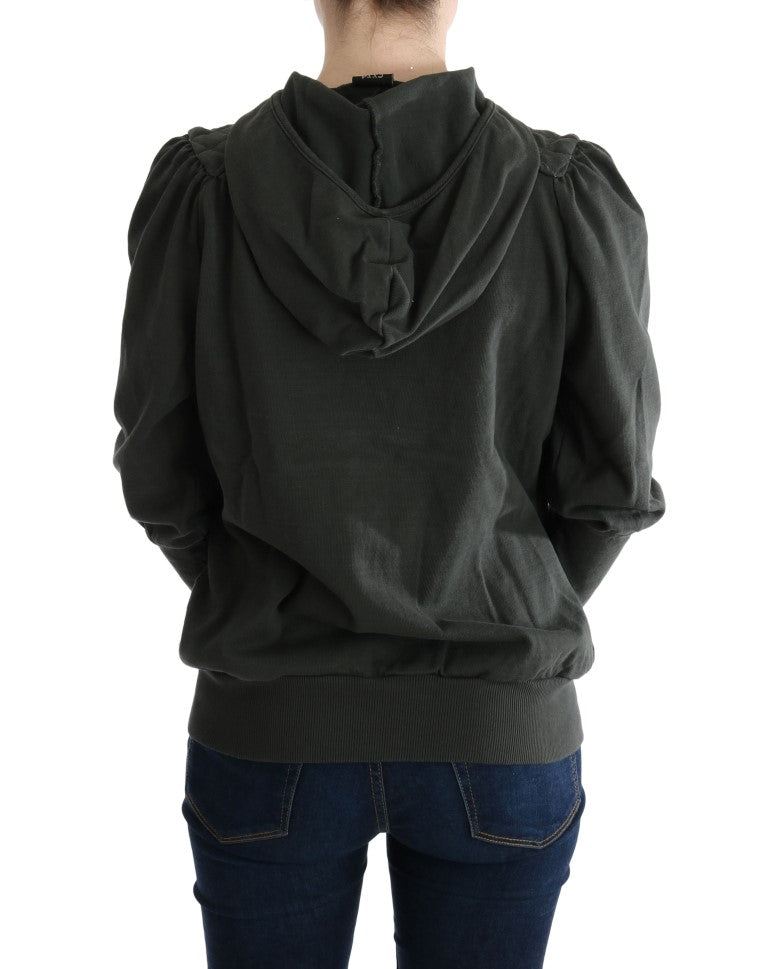 Exte Gray Top Hooded Cotton Zipper Sweater