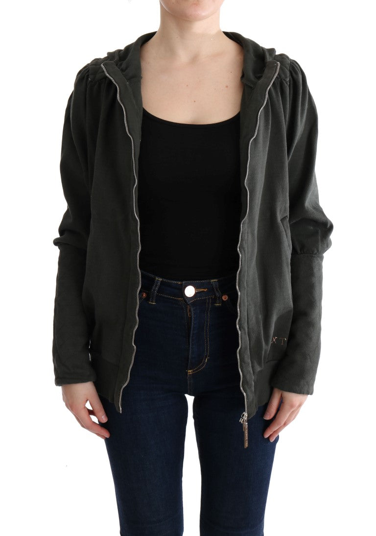 Exte Gray Top Hooded Cotton Zipper Sweater