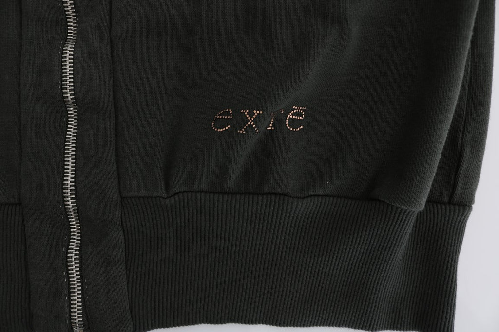 Exte Gray Top Hooded Cotton Zipper Sweater