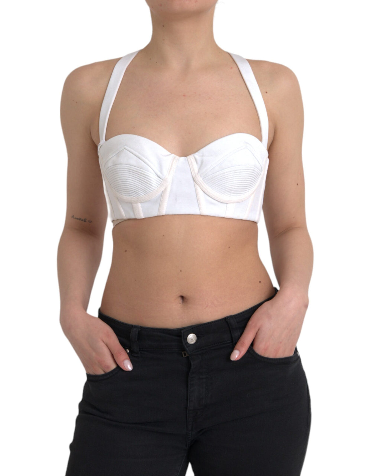 Versace White Viscose Bustier Sleeveless Cropped Top - BrandFit 88