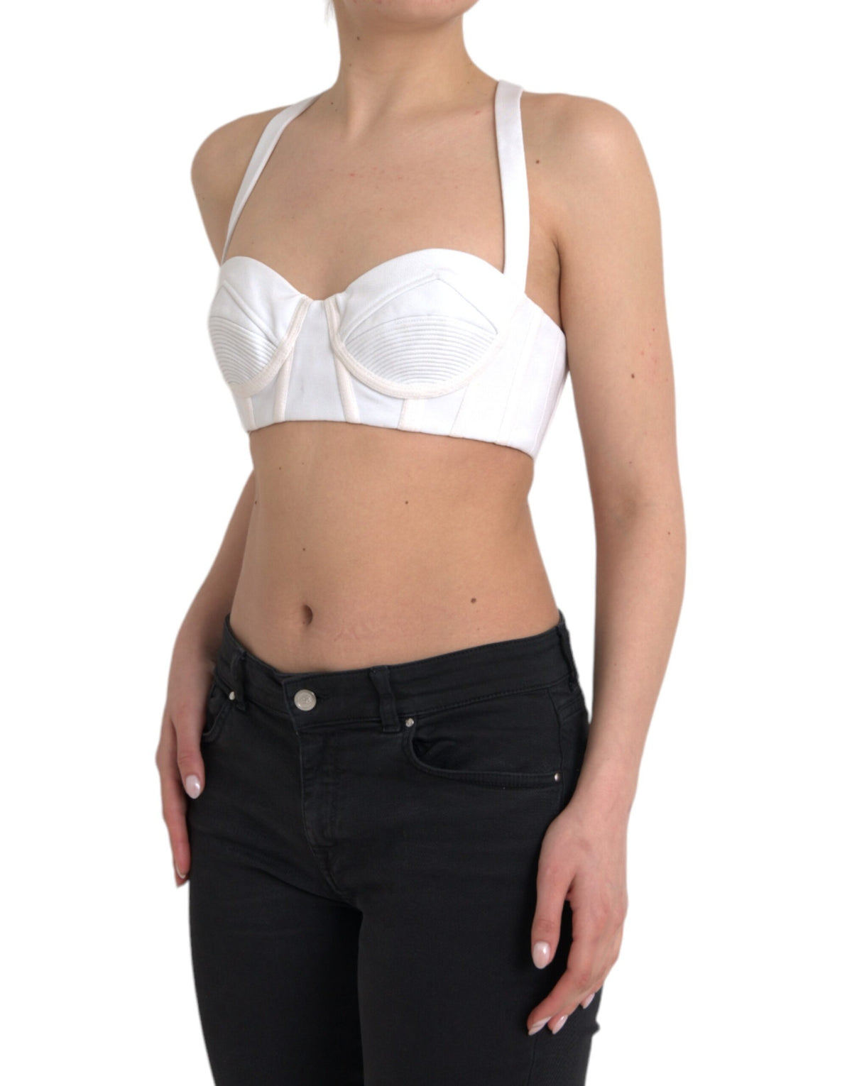Versace White Viscose Bustier Sleeveless Cropped Top - BrandFit 88