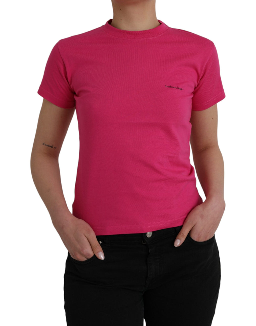 Balenciaga Pink Cotton Crew Neck Short Sleeves Tee T-shirt - BrandFit 88