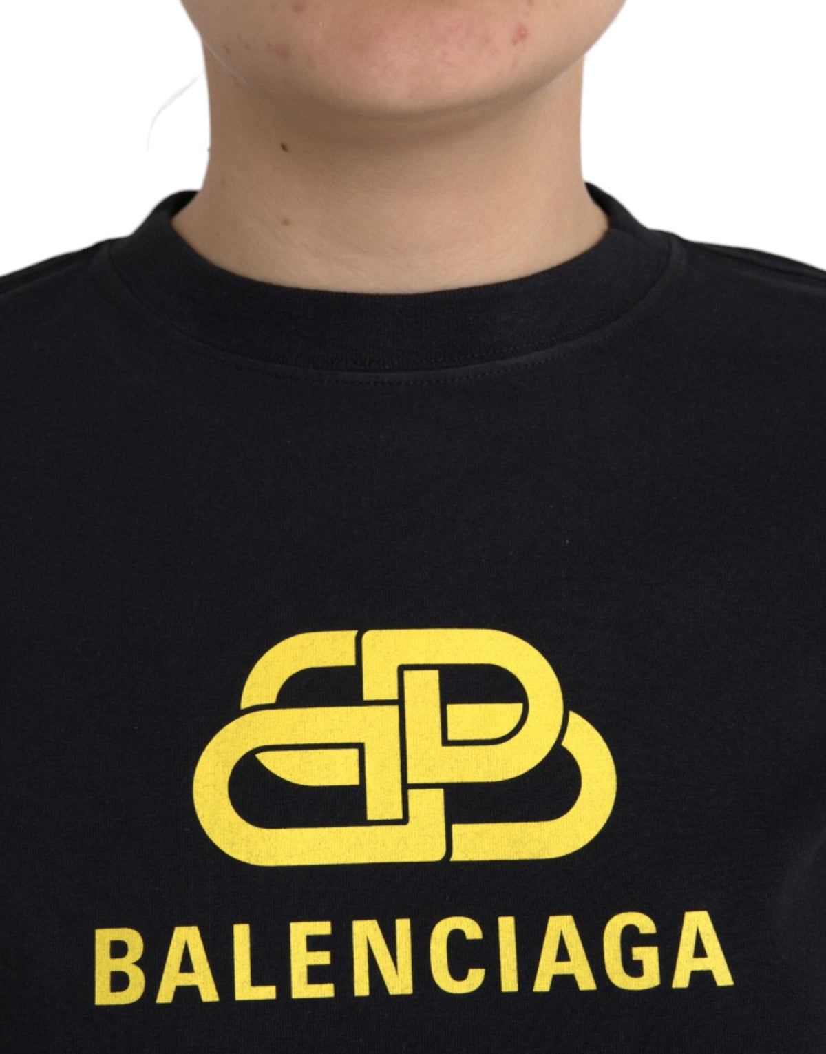 Balenciaga Black Cotton Logo Print Crew Neck Short Sleeves T-shirt - BrandFit 88