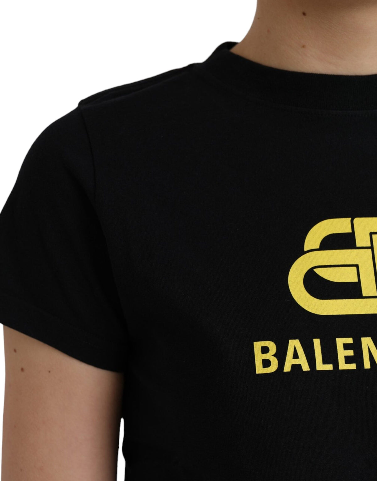 Balenciaga Black Cotton Logo Print Crew Neck Short Sleeves T-shirt - BrandFit 88