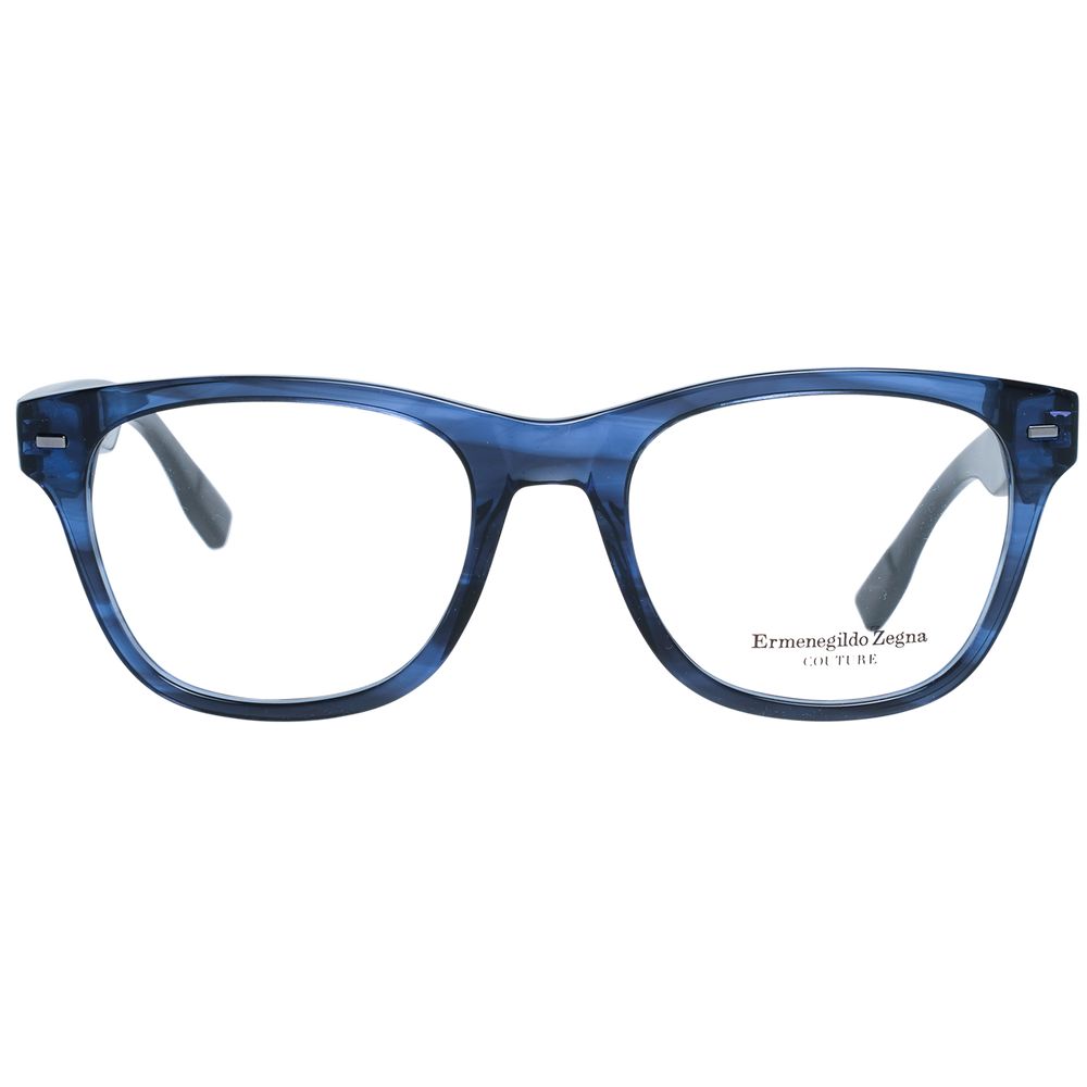 Ermenegildo Zegna Blue Plastic Glasses (Frames) feature a stylish translucent rectangular frame with clear lenses and the Ermenegildo Zegna Couture brand name on the inner right lens.