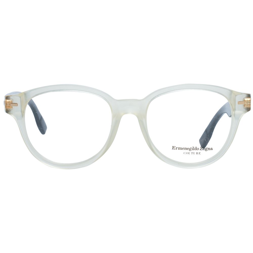 A close-up of Ermenegildo Zegna Transparent Plastic Glasses (Frames), featuring round, clear lenses.