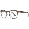 Ermenegildo Zegna Bronze Titanium Glasses (Frames): Round brown titanium frame with thin metal design, tortoiseshell-patterned tips, and a small orange logo on the left temple. Inner temple reads Ermenegildo Zegna—ideal for men's bronze eyeglasses lovers.