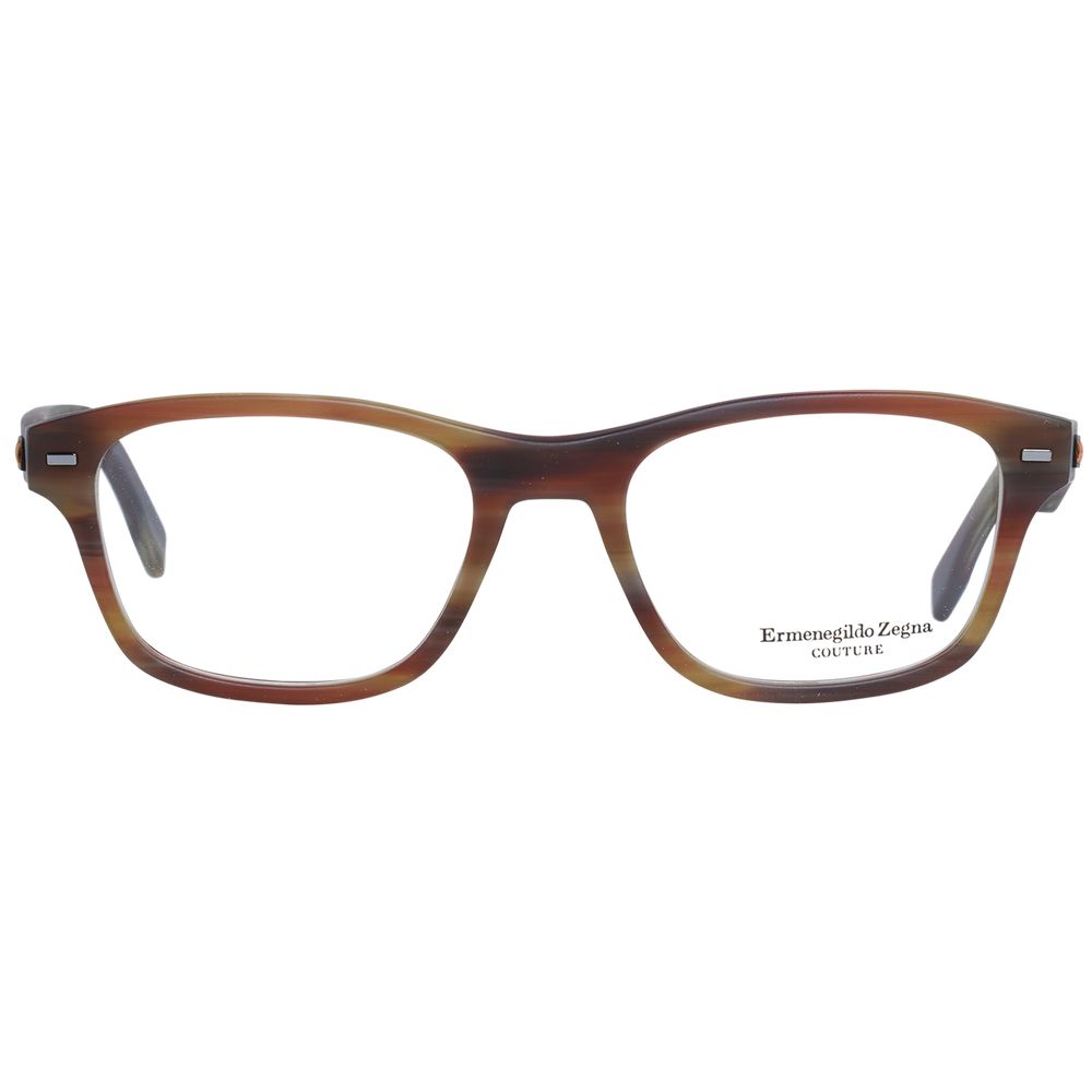 Ermenegildo Zegna Brown Plastic Rectangle Glasses for men with clear lenses, featuring the Couture logo inside the right lens.