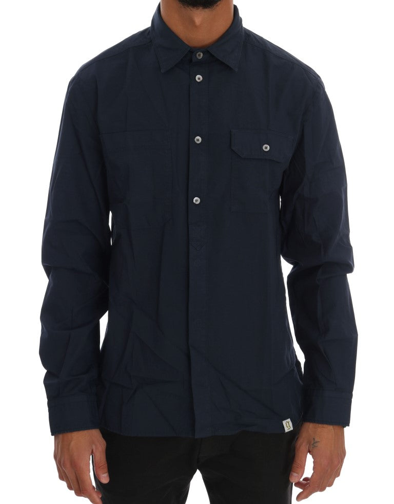 John Galliano Blue Casual Cotton Long Sleeve Shirt John Galliano