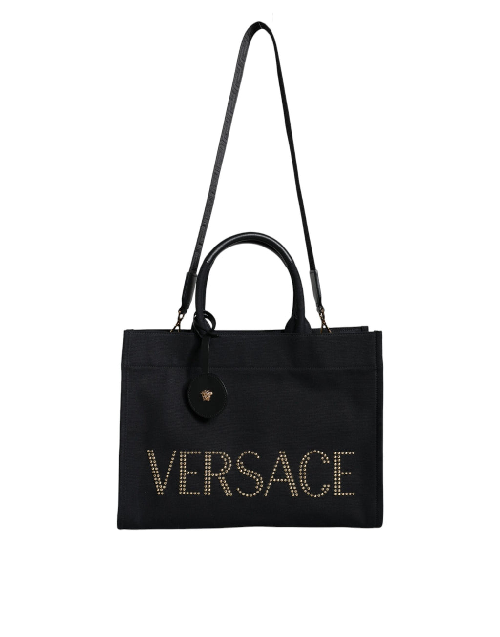 Versace Black Top Handle Canvas Leather Logo Crossbody Tote Bag - BrandFit 88