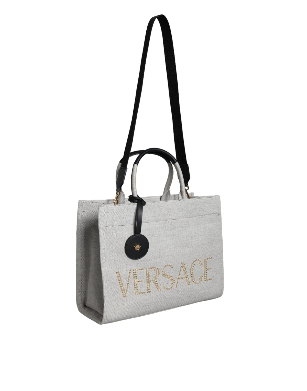 Versace White Top Handle Canvas Leather Logo Crossbody Tote Bag - BrandFit 88