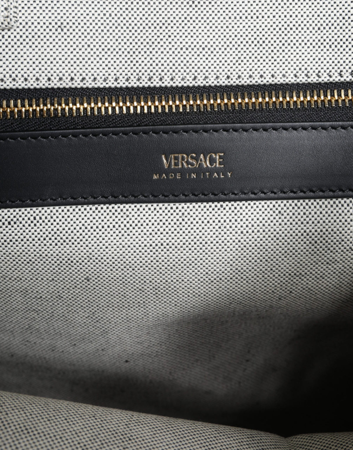 Versace White Top Handle Canvas Leather Logo Crossbody Tote Bag - BrandFit 88