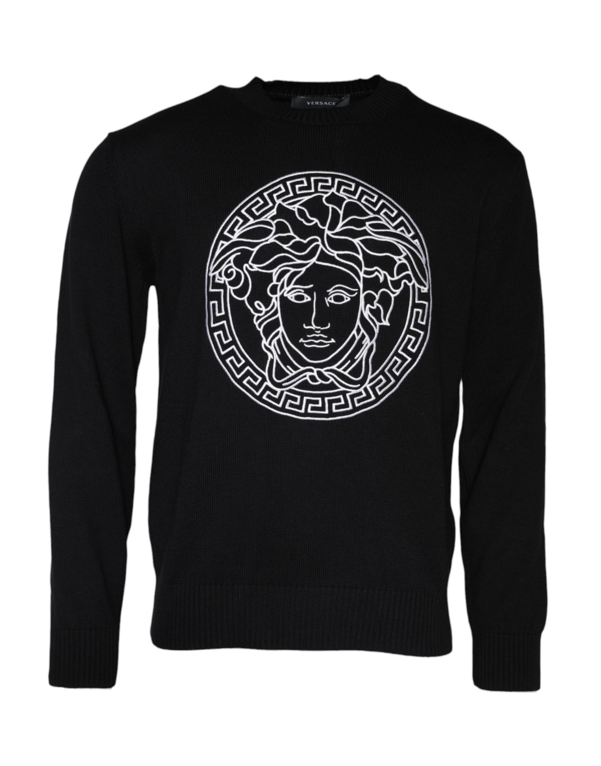 Versace Black Medusa Embroidery Crew Neck Pullover Sweater - BrandFit 88