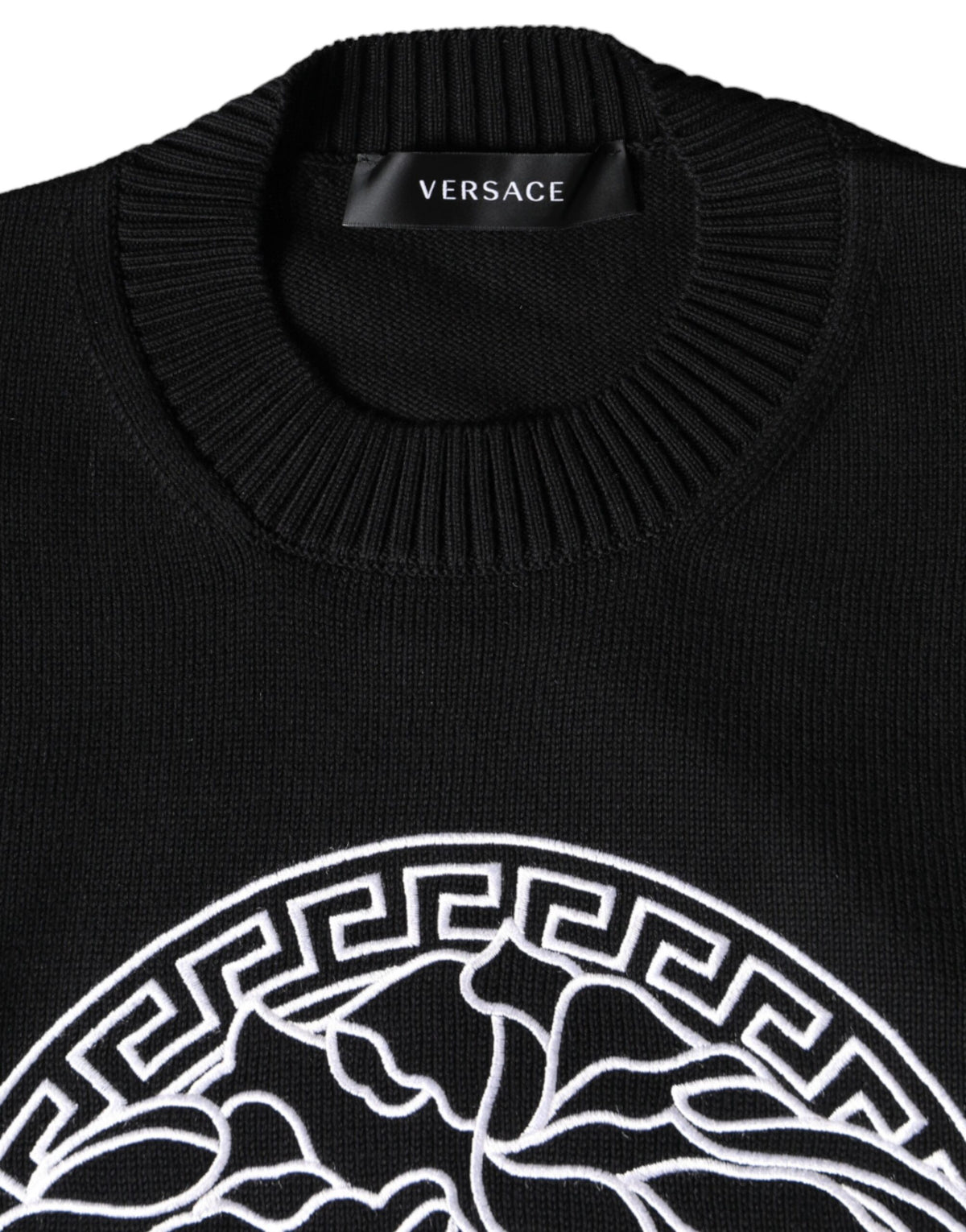 Versace Black Medusa Embroidery Crew Neck Pullover Sweater - BrandFit 88