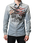 John Galliano Light Blue Printed Cotton Denim Long Sleeves Shirt - BrandFit 88