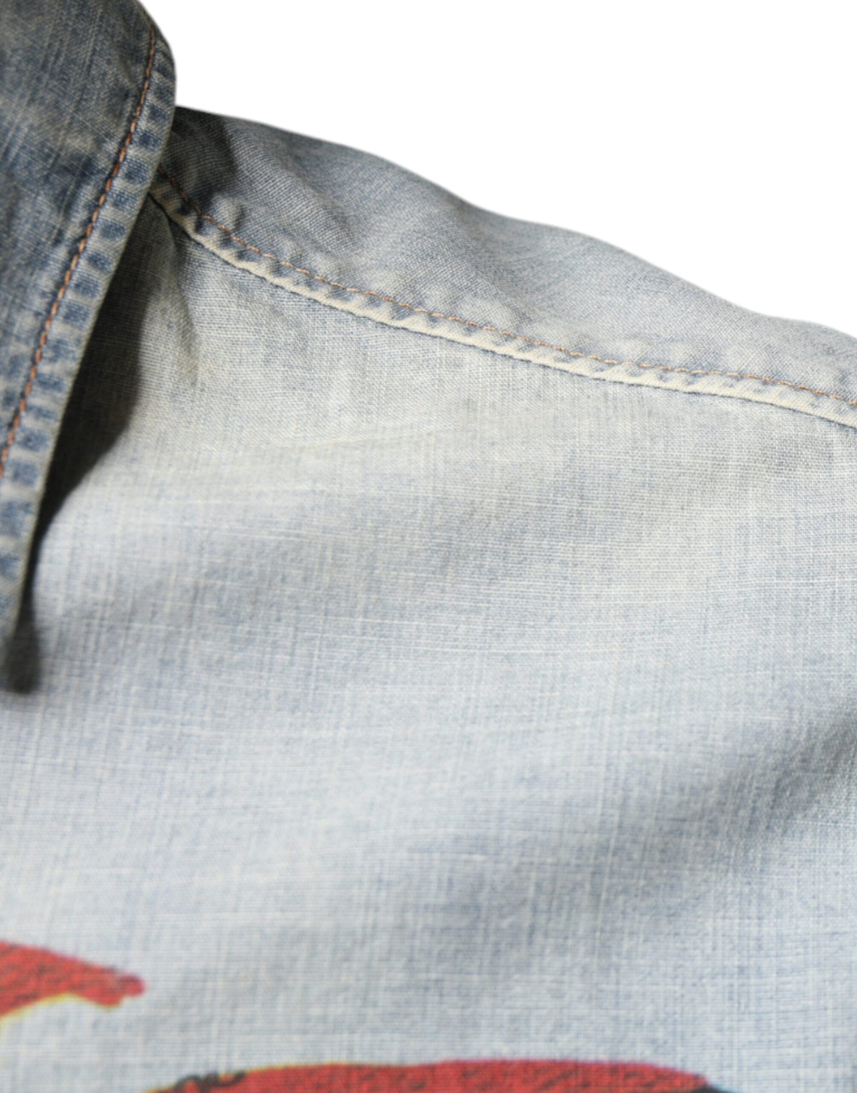 John Galliano Light Blue Printed Cotton Denim Long Sleeves Shirt - BrandFit 88