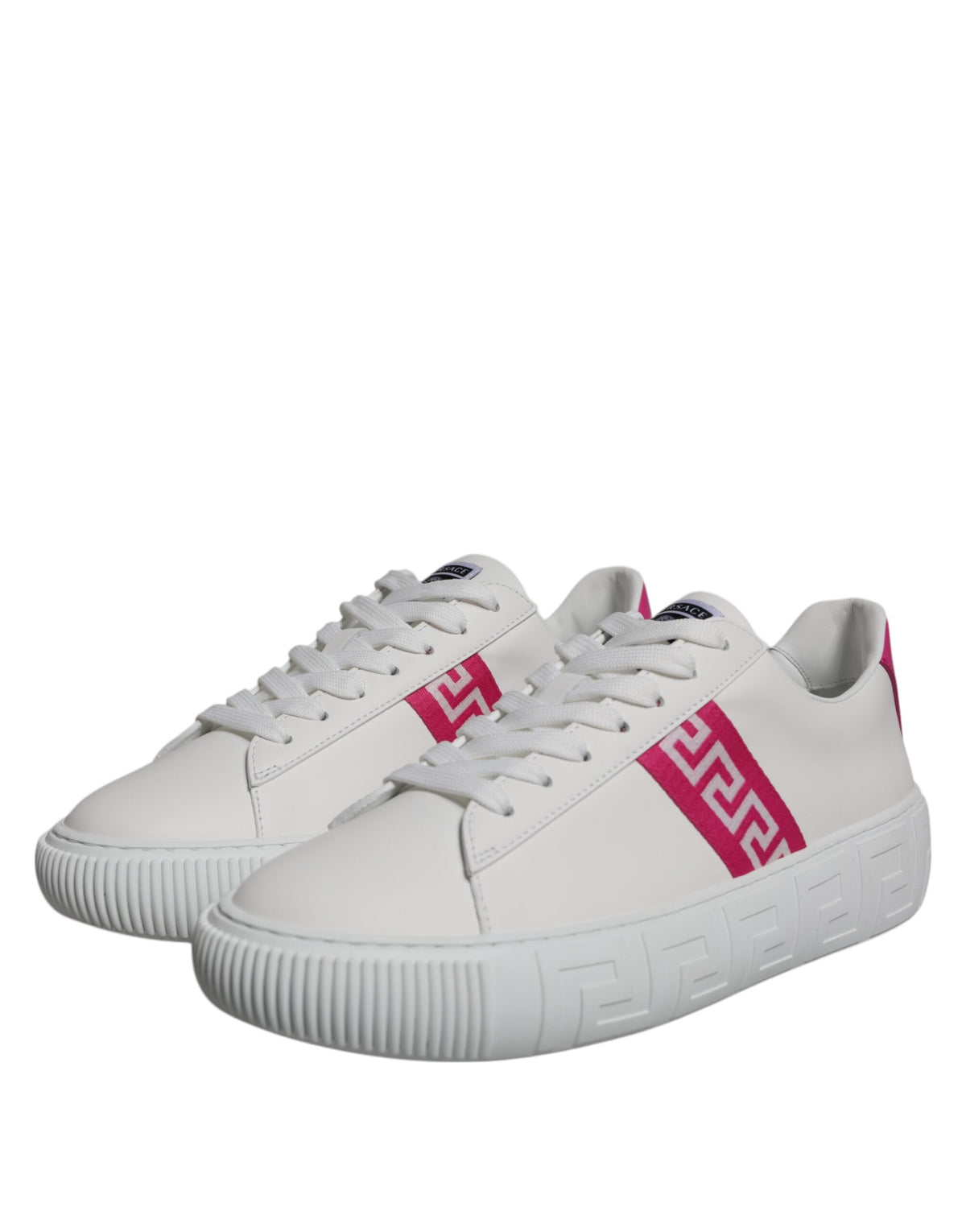 Versace White Pink Greca Print Platform Low Top Sneakers Shoes - BrandFit 88