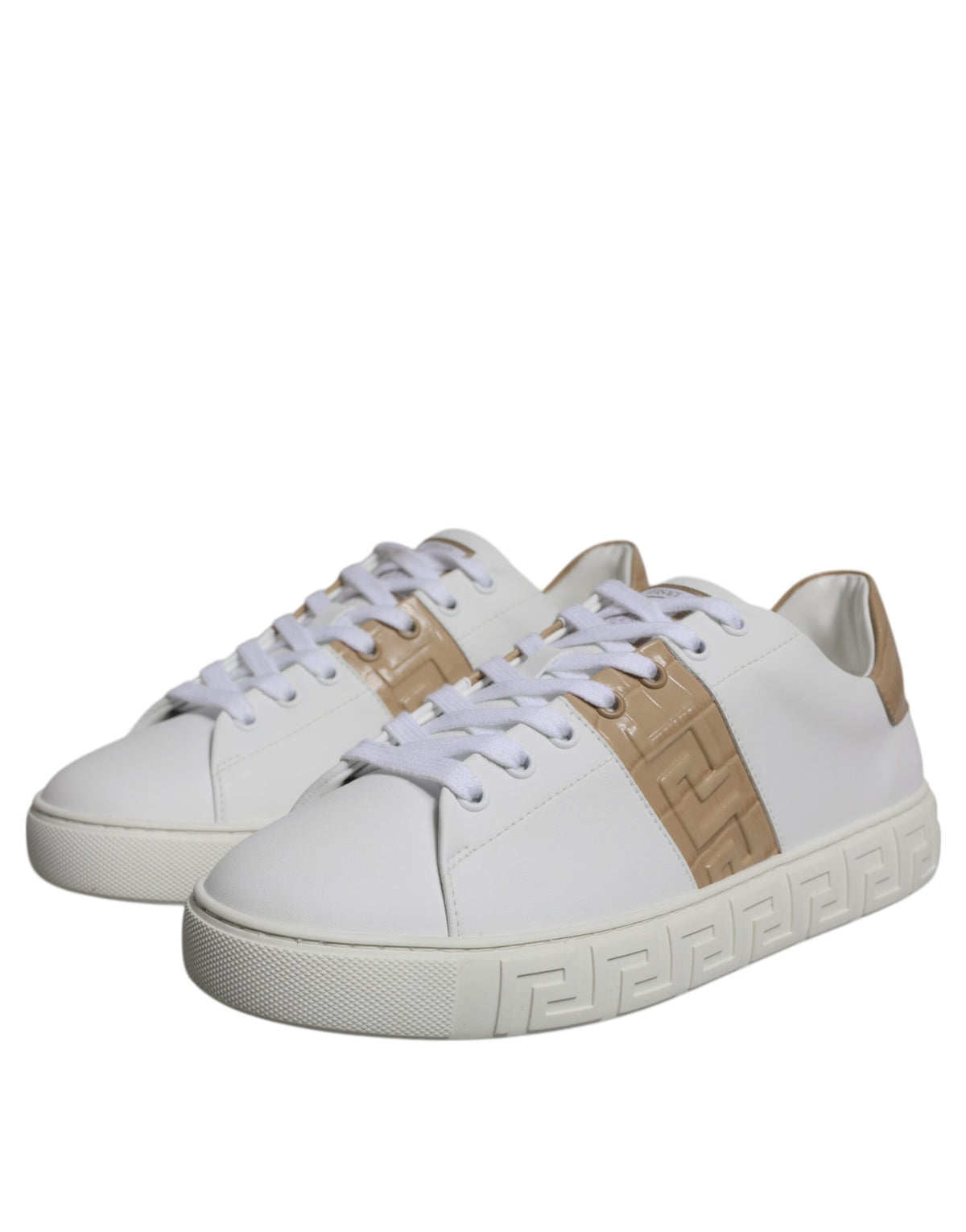 Versace White Brown Greca Print TPU Low Top Men Sneakers Shoes - BrandFit 88