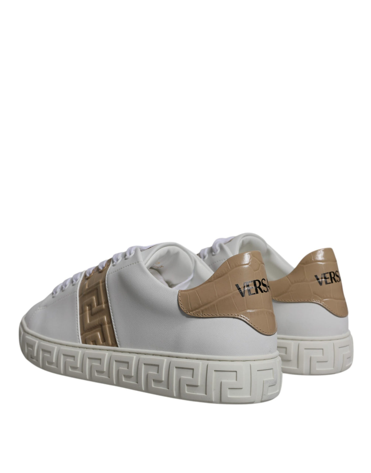 Versace White Brown Greca Print TPU Low Top Men Sneakers Shoes - BrandFit 88