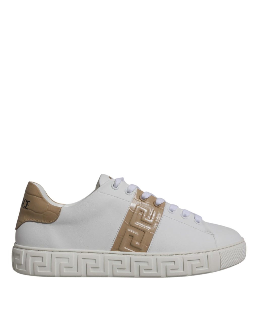 Versace White Brown Greca Print TPU Low Top Men Sneakers Shoes - BrandFit 88