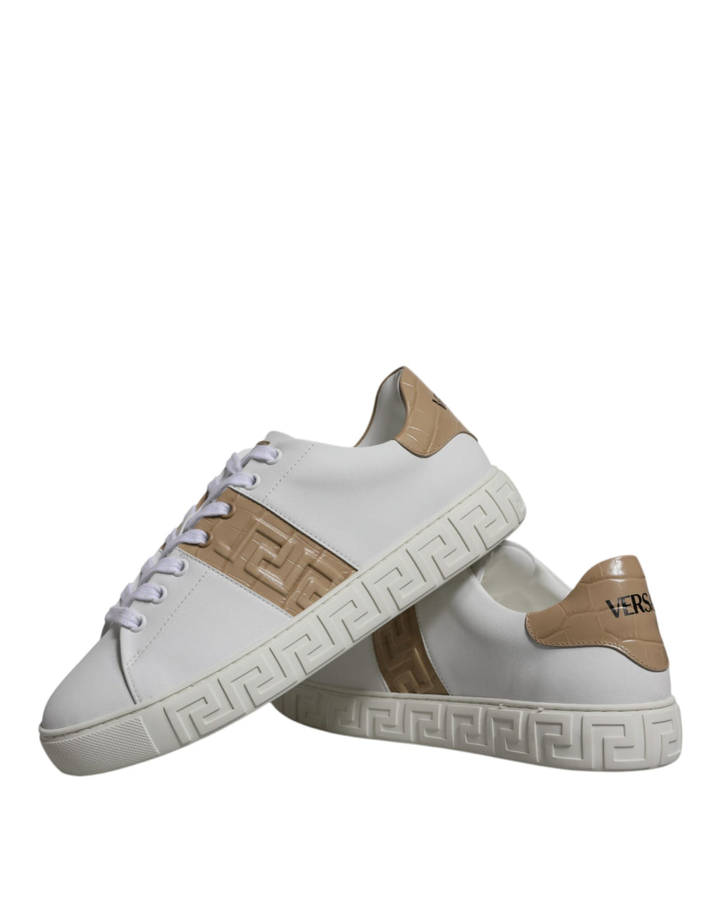 Versace White Brown Greca Print TPU Low Top Men Sneakers Shoes - BrandFit 88