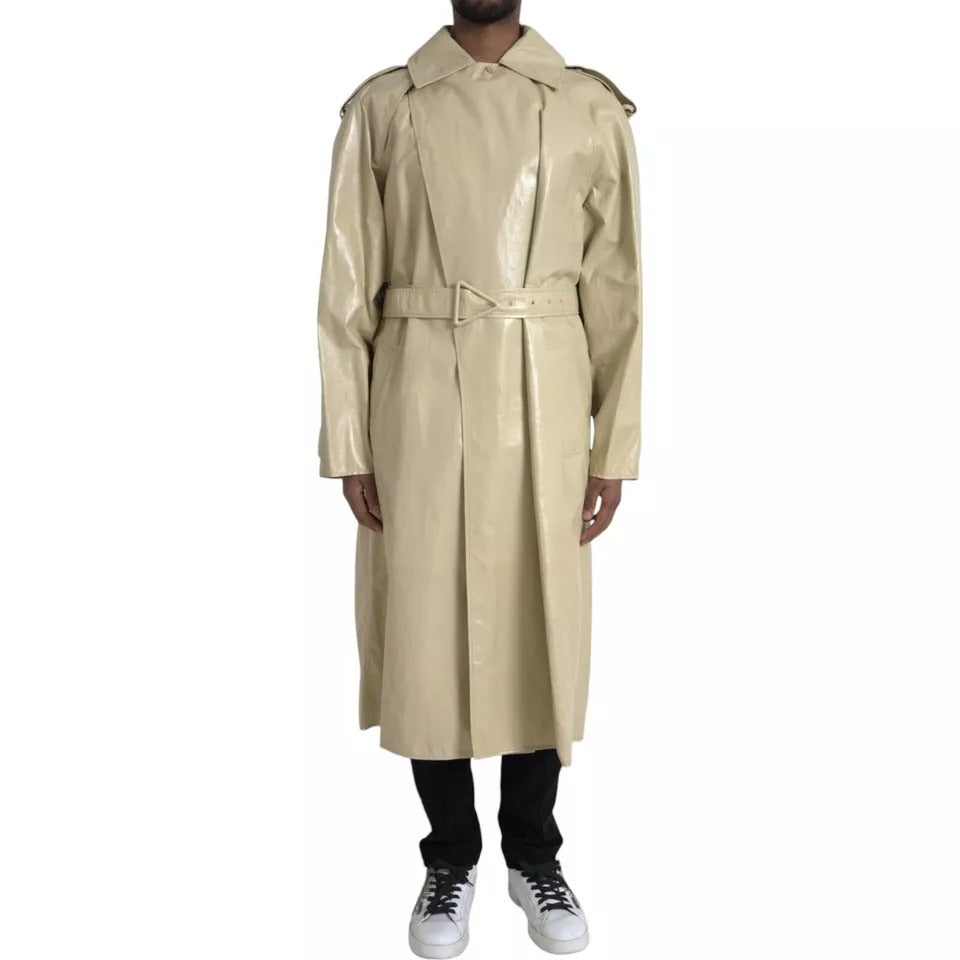 Bottega Veneta Beige Lambskin Leather Trench Coat Jacket - BrandFit 88