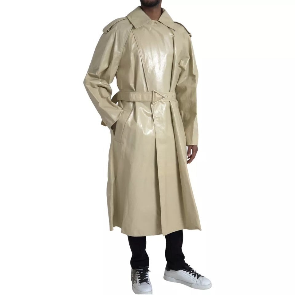 Bottega Veneta Beige Lambskin Leather Trench Coat Jacket - BrandFit 88