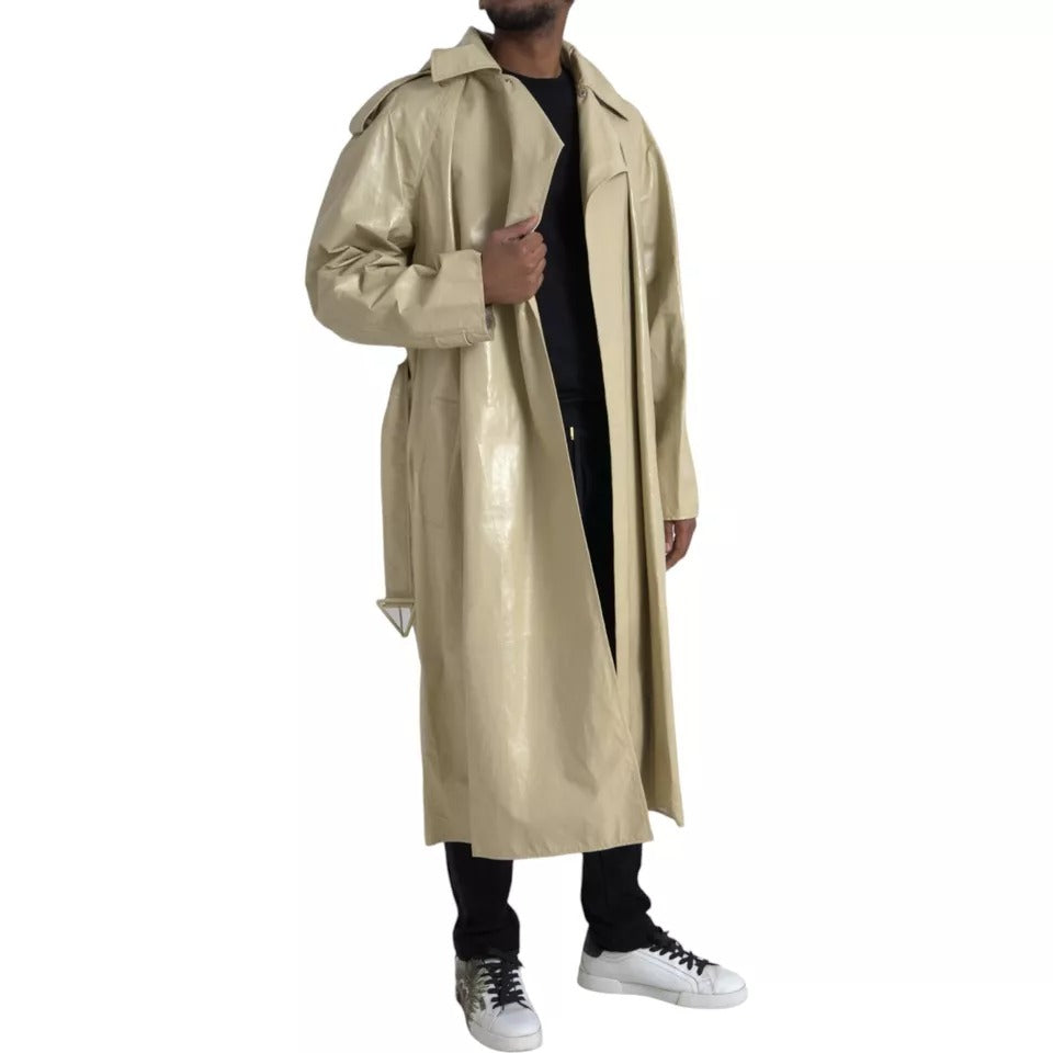 Bottega Veneta Beige Lambskin Leather Trench Coat Jacket - BrandFit 88