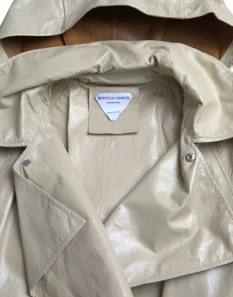 Bottega Veneta Beige Lambskin Leather Trench Coat Jacket - BrandFit 88