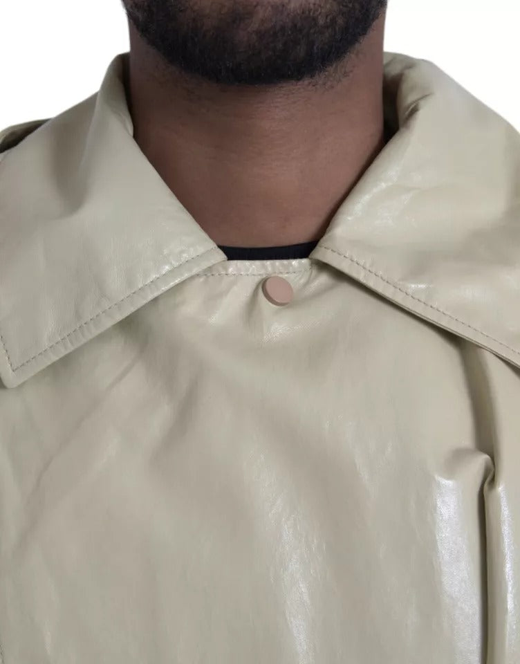 Bottega Veneta Beige Lambskin Leather Trench Coat Jacket - BrandFit 88