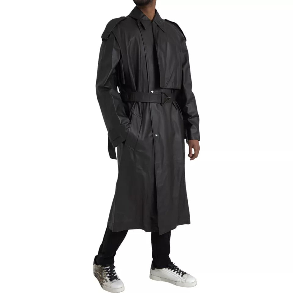 Bottega Veneta Black Leather Men Waterproof Trenchcoat Jacket - BrandFit 88