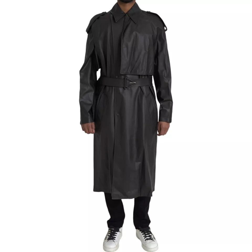 Bottega Veneta Black Leather Men Waterproof Trenchcoat Jacket - BrandFit 88